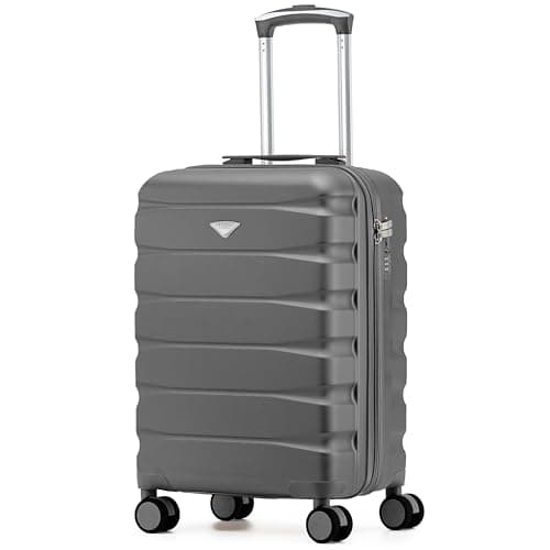 Flight Knight Lightweight Travel Suitcase 55x35x25cm | Hard Shell Carry On Luggage with Aluminum Telescopic Handle, 8 Spinner Wheels & TSA Lock | Approved Max Size for KLM & Air France