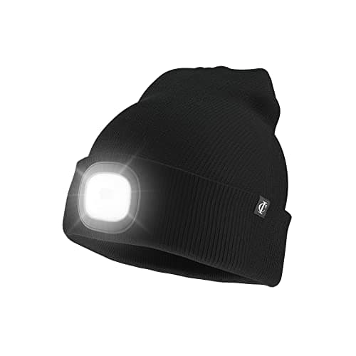 Idyllicomfort Led Lighted Beanie Hat,USB Rechargeable Hands Free Headlamp Cap, Unisex Winter Warmer Knit Hat with Light for Hiking Biking Camping Jogging, Gift for Men, Women, Teens Black