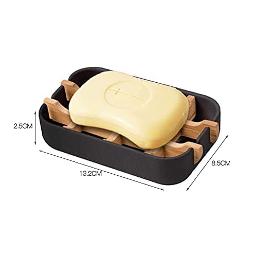 VEGCOO Bamboo soap holder, Natural Bamboo Soap Dish with Drainage Storage Holder, Durable Anti-Mould Natural Soap Box Soap Saver for Shower, Bathroom, Kitchen and Wash Basin (1 Pack Black) — view 2