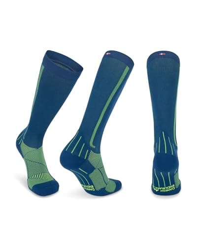 DANISH ENDURANCE Running Compression Socks, Flight Socks, 21–26mmHg, Graduated, for Men & Women, Unisex, Blue/Neon Yellow, 43–47