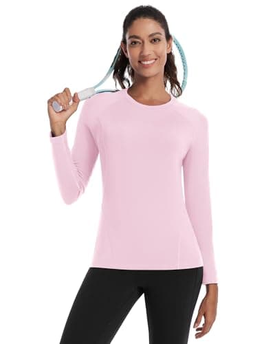 Runhit Thermal Tops Womens Long Sleeve Fleece Lined Compression Shirt Soft Warm Base Layer Moisture Wicking Sports Underwear for Ski, Running Gym Workout Light Pink M — view 5