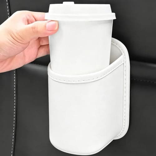 Car Door Cup Holder, PU Leather Dual Use Organizer (White) — view 4