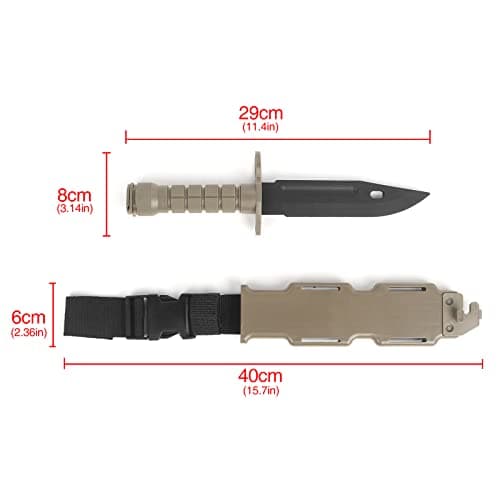 QIRUIMY Tactical M9 Bayonet Plastic Knife,Bendable Rubber Combat Knife with Sheath,Airsoft Military Training Enthusiasts CS Cosplay Dagger Model Dress Up Accessory (Brown) — view 3