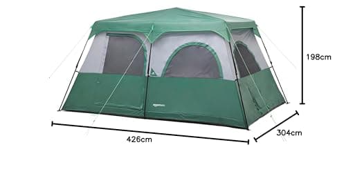Amazon Basics 10-Person Instant Camping Tent with Rainfly, Pre-Attached Telescoping Frame, Weather-Resistant, Quick Setup, Mesh Windows, Room Divider, for Large Group & Family, Green, — view 6