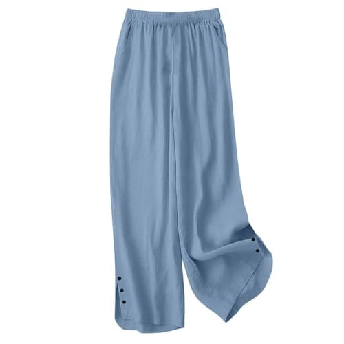 Blue Womens Linen Loungewear Set Sleeveless Top and Wide Leg Elastic Waist Trousers 2 Piece Lounge Wear Sets with Pockets Loose Fit Ladies Travel Tracksuit Fashionable Smart Casual Clothing Size 12 — view 6