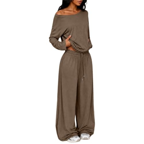 Womens Travel Outfits Petite Two Piece with Wide Leg Trousers
