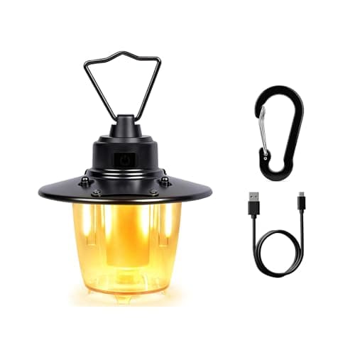 Camping Lantern Rechargeable, Portable Retro Camping Light, Dimmable Tent Light Battery Powered, Hanging Tent Light for Caming, 3 Modes, Waterproof,Hanging Lamp for Power Cuts, Garden, Fishing, Black
