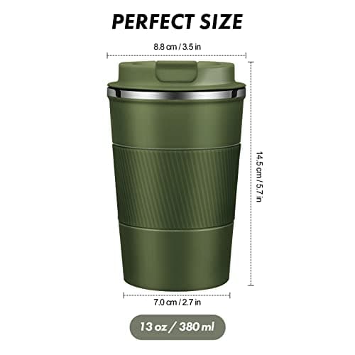 EALLEN Travel Mug with Leakproof Lid,Insulated Reusable Coffee Mug for Hot&Cold Drinks/Tea,Portable Stainless Steel Thermal Takeaway Travel Coffee Cup for Car//Picnic/Office/School (Green), (CM03RD) — view 2