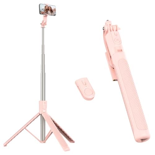 RISEOFLE Phone Tripod & Selfie Stick, 180cm Aluminum All in One Extendable Tripod for Smartphone, Portable Travel Tripod Stand with Wireless Remote Control for iPhone/Samsung/Android/Camera-Pink