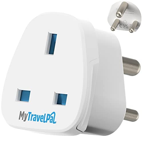 MyTravelPal UK to India Plug Adapter | UK Safety Standards | Earthed Type D
