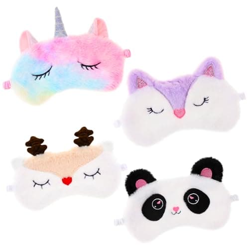 Xialvyu 4 Pack Kids Eye Mask, Plush Animal Eye Masks for Sleeping