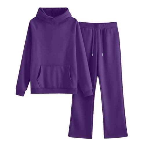 Tracksuit Womens Full Set Oversized 2 Piece Outfits Long Sleeve Hoodie and Sweatpants Women Lounge Wear Sets Fashion Sweatsuits Wide Leg Jogger Loose Loungewear Gym Fitness Activewear Set Purple M — view 4