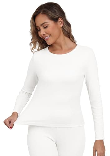IWOLLENCE Thermal Long Sleeve Top Women (White, M)