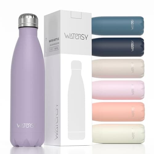 WATERSY Stainless Steel Insulated Water Bottle, Double Walled Metal Vacuum Flask Keep 24 Hrs Cold & 12 Hrs Hot Thermal Metal Sports Bottles 500ml BPA Free for Outdoor, Work, Gym, School (Lilac)