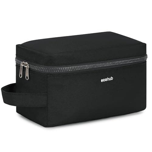 ECOHUB Water-Resistant Travel Toiletry Bag, Recycled Wet and Dry Separation Wash Bag, Dopp Kit Shaving Bag, Wide-Open Zipper Pouch Travel Toiletries Bag for Men, Patent Pending, Slim-Black