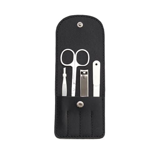 Shirene Travel Manicure Set,4-Piece Stainless Steel Nail Care & Grooming Kit,Professional Manicure Sets,Mens Nail Grooming Kit,Travel Cuticle Set with PU Leather Case