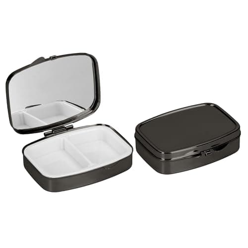 kwmobile 2X Pill Box Stainless Steel Black - Portable Travel Box, Organizer for Tablets, Supplement Holder, Metal Case Storage, 2 Compartments for Medicine