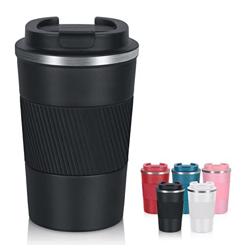 AKHTART 380ml Travel Mug for Hot & Cold Drinks with Leakproof Lid, Stainless Steel Insulated Coffee Double Walled Thermal Mug, Portable Reusable Cup Travel/Office/School(Black)