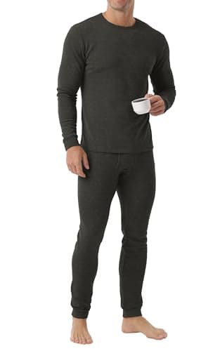 QIXING Men's Long Johns Thermal Underwear Set Fleece Lined Heavyweight Thermal Base Layer for Winter (Charcoal, L) — view 4