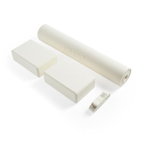 Myga Yoga Starter Set – Yoga Mat, 2 Yoga Blocks & Strap with Metal D-Ring – Non-Slip Yoga & Pilates Kit for Home Workouts & Fitness – Lightweight & Durable | 173cm x 61cm x 4mm (Cream)