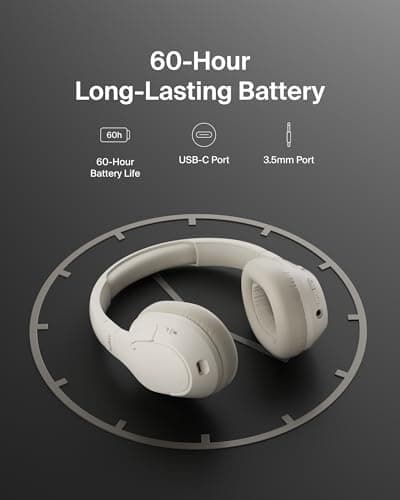 Belkin SoundForm Isolate Noise-Cancelling Wireless Headphones, over ear headphones with mic, Bluetooth headphones with 60H playtime, deep bass, CloudCushion ear cups for travel, home, office - Beige — view 5