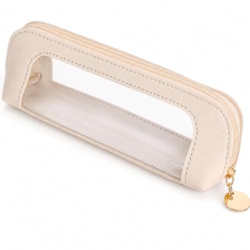 Small Clear Makeup Bag, PU Leather Travel Makeup Brush Case | Portable Transparent Waterproof Cosmetic Organizer Pouch with Zipper for Women Home Travel Office Cosmetic Storage (White)