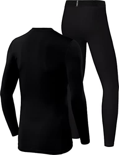PowerLayer Skins for Boys Kids Base Layer Thermal Long Sleeve Top & Tights Football Compression Set - Black Top + Black Stealth Tights, 12-14 Years — view 2