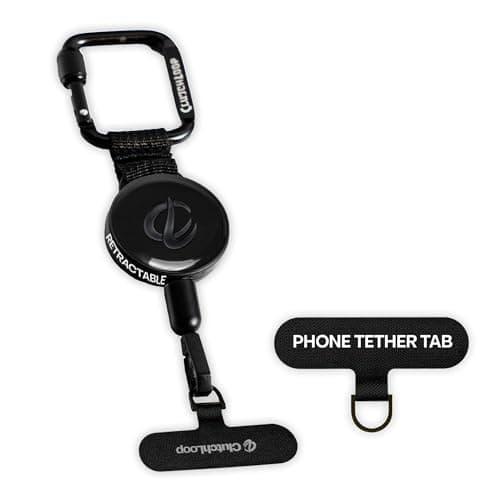 ClutchLoop Anti-Theft Phone Tether - Universal Adhesive Anchor, Retractable Steel Line, Phone Lanyard with Locking Carabiner - Phone Holder for Hiking, Skiing, Fishing, Travel & Outdoor Activities