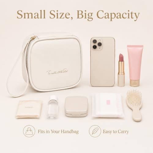 White Waterproof Travel Toiletry Bag, Compact Cosmetic Makeup Pouch 14x11.5x6 cm, Portable Mini Wash Bag for Toiletries & Skincare, Ideal for Short Trips, Gym & Daily Use — view 4