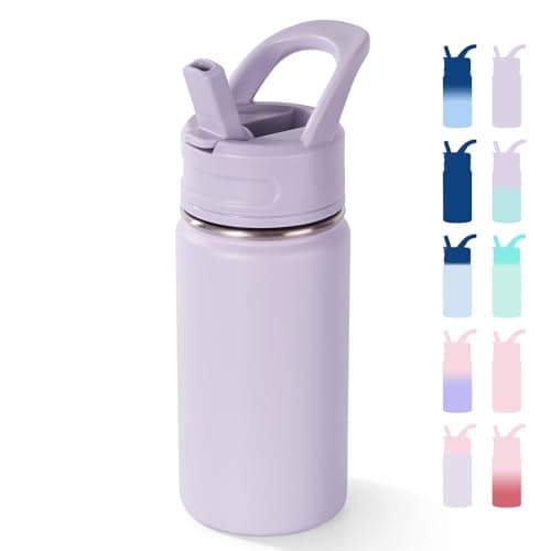 Fijinhom Kids Water Bottle for School, 360ml/12oz, Toddler Water Bottles with Straws, Stainless Steel Vacuum Insulated Water Bottles for Boys&Girls, Leak-Proof, BPA-Free,Purple
