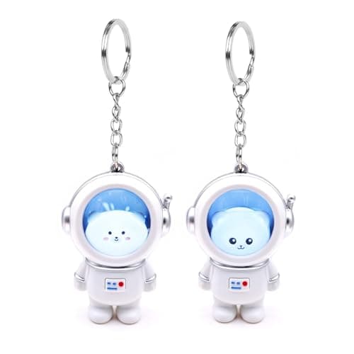 JZK 2x LED Cartoon astronaut keychain, cute spaceman key ring for backpack, space themed gift, bithday party favours giveaways thankyou gift, class prize