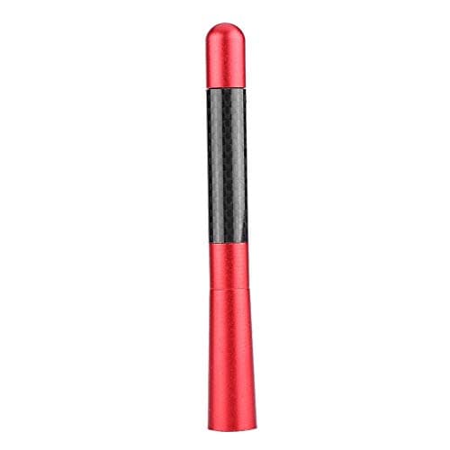 Keenso Universal Car Radio Antenna Carbon Fiber Short Aerial 12cm with Aluminum Alloy Ends Includes 3 Screws and 2 Adapters for Screw On FM Radio Antenna Replacement (red carbon)