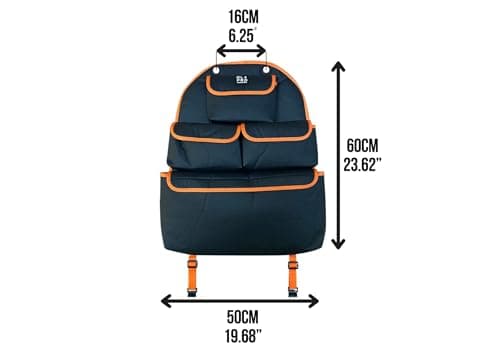 OLPRO Single Car Seat Storage Organiser – Orange – Waterproof Back Seat Protector with Closable Pockets – Kids Car Organiser, Easy to Install, Car Seat Tidy for Travel & Accessories — view 6