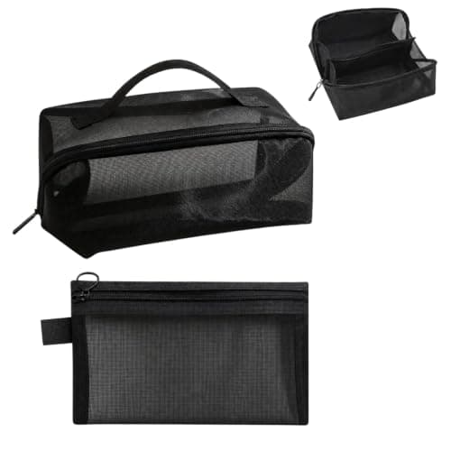 2-Piece Lay Flat Makeup Bag Set, Large Black