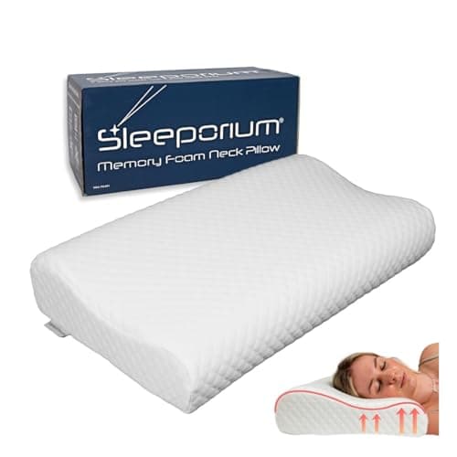 Sleeporium® Memory Foam Neck Pillow | Medium Firmness, Ergonomic Support Pillow for Side and Back Sleepers with Washable Bamboo Cover - UK Brand