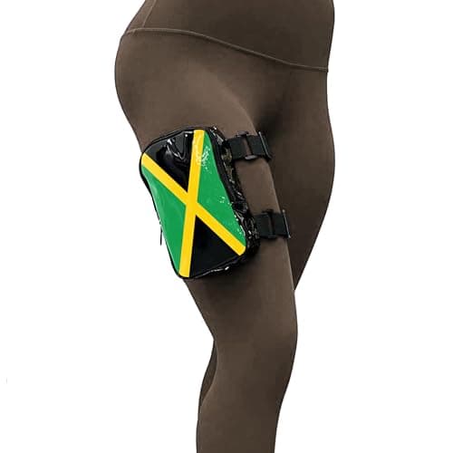 Flag Thigh Bag | Leg Harness for Women | Outdoor Waist Pouch | Carnival Hiking Travel Fanny Pack with Adjustable Straps, Jamaica, One Size, Regular Thigh Bag — view 2