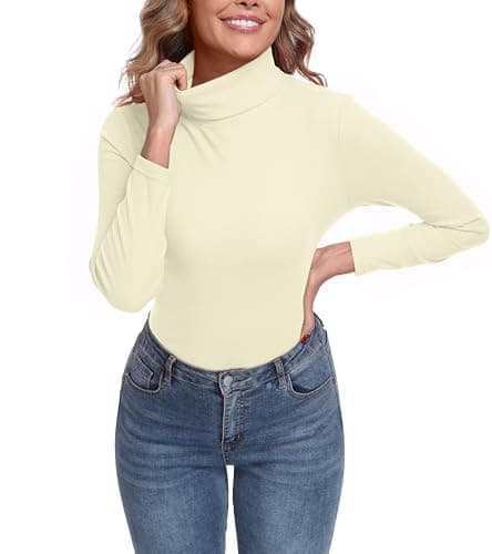 IWOLLENCE Turtleneck Women Thermal Tops Polo Neck Jumpers (Cream, M)