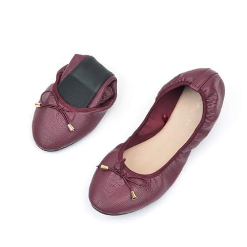 Roll Up Satin Shoes for Women Ladies Foldable Pumps Ballet Flats After Party Shoes Lightweight Bowknot Casual Dolly Ballerina Flats Slippers UK 5 Burgundy — view 4