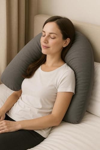 HOMES-LINEN Orthopaedic V-Shaped Pillow Extra Cushioning Support For Head, Neck & Back (Grey, V-Pillow With Cover) — view 3