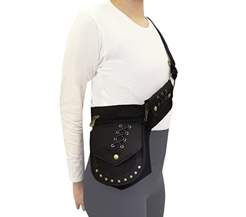 Larswon Renaissance Bag for Women - Festival Thigh Bag, Black, M — view 4