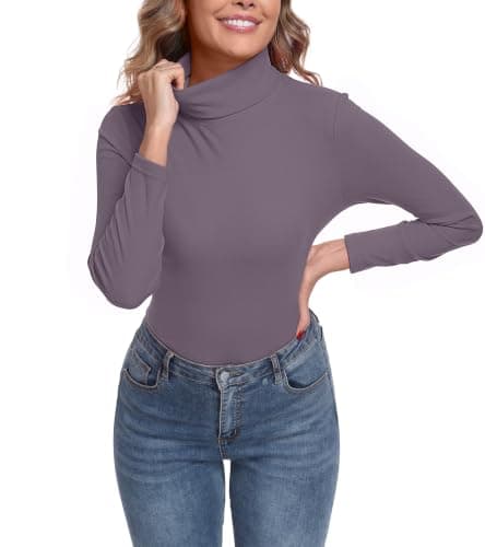 IWOLLENCE Turtleneck Women Thermal Tops Polo Neck Jumpers (Purple, L)