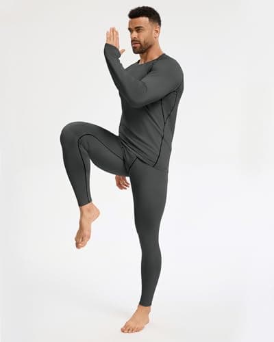 Orrfreer 2 Pack Men’s Thermal Underwear Set Fleece Lined Compression Base Layer For Winter Sports Long Sleeve Top & Long Johns For Men Thermal, Skiing, Running, Hiking Black/Charcoal M — view 3
