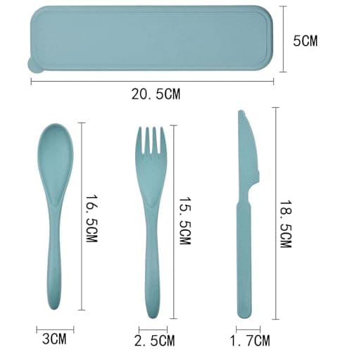 2 Sets Reusable Cutlery Set with Case, Travel Fork Knife Spoon Set, Portable Plastic Cutlery Set for Picnic School Office Lunch (Green,Blue) — view 3