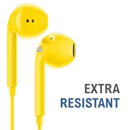 Ludos ZENITH Wired Earbuds in-Ear Headphones, 2 Year Warranty, Earphones with Microphone, Corded for 3.5mm Jack Ear Buds for iPhone, Samsung, Computer, Laptop, Kids, School Students, Woman - Yellow — view 6