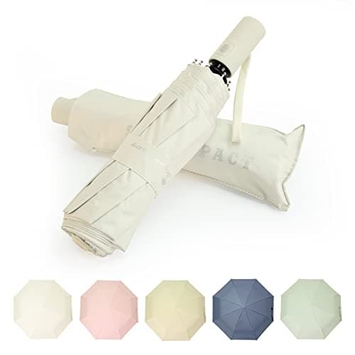 SY COMPACT Automatic Windproof Umbrellas Travel Strong Umbrella for Rain and Sun Protection Small Umbrella UV Blocking for Women and Men (Cream)
