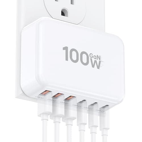 Fast Charger Block, GaN 6 Port USB C Charging Station Hub Cube, 100W Multiport Type C Wall Charger Power Strip Plug with PD 3.0+QC for iPhone 16 15 14 13 12 1 Pro Max XR XS 8 7, Samsung, iPad, Table