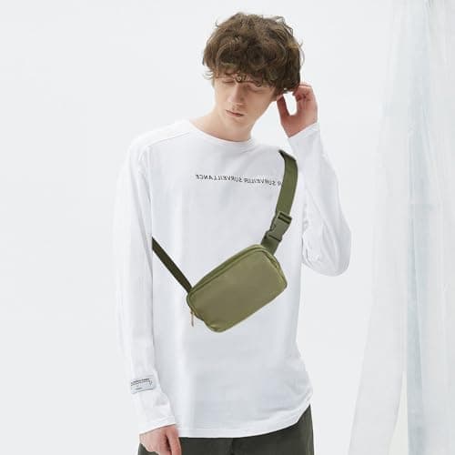 JENCVNL Belt Bag for Women Men, Fashion Bumbags for Ladies Small Crossbody Bags Fanny Pack Lightweight Waist Pack with Adjustable Strap for Running Hiking Workout Traveling (Khaki Green) — view 3