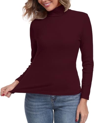 IWOLLENCE Turtleneck Women Thermal Tops Polo Neck Jumpers (Burgundy, XS) — view 5