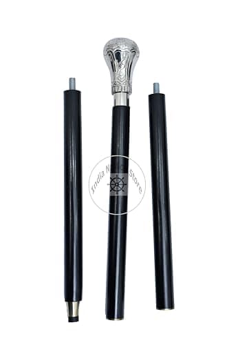 Alfiya Nautical Chrome Plated Brass Knob Walking Cane | Classic Wooden Support Stick with Comfortable Grip | Durable Walking Accessory & Gift — view 3