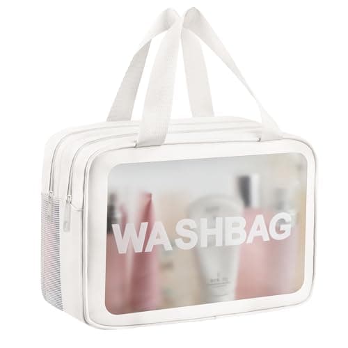 Clear Toiletry Bag, Wet Dry Separation PVC Makeup Cosmetic Bag, Large Capacity PVC Wash Bags with Handles for Women Girls White
